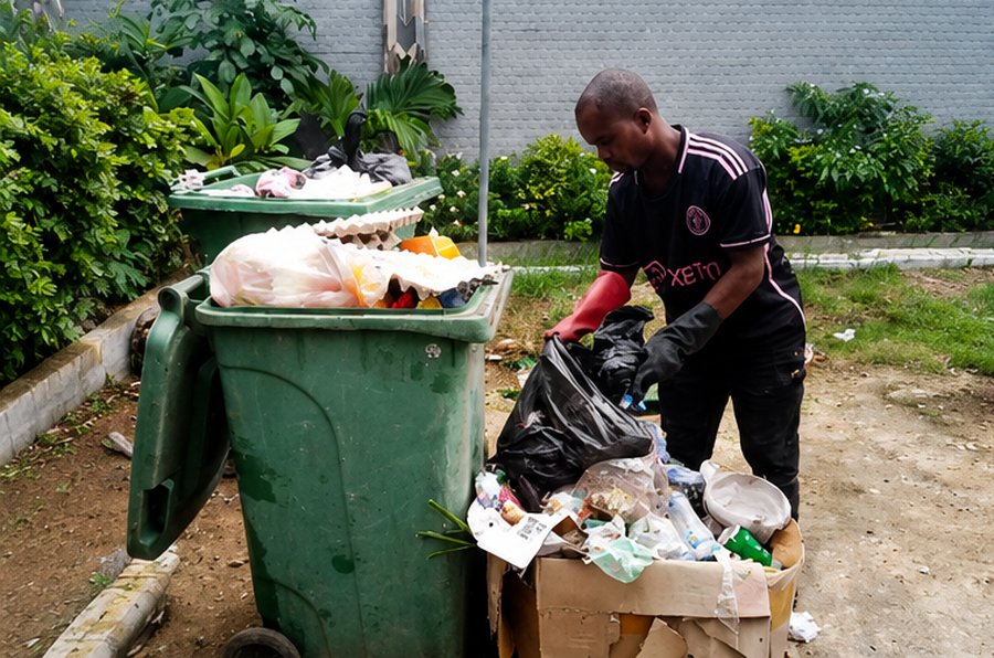 Israel Sanitation Solutions crew member emptying a household waste bin